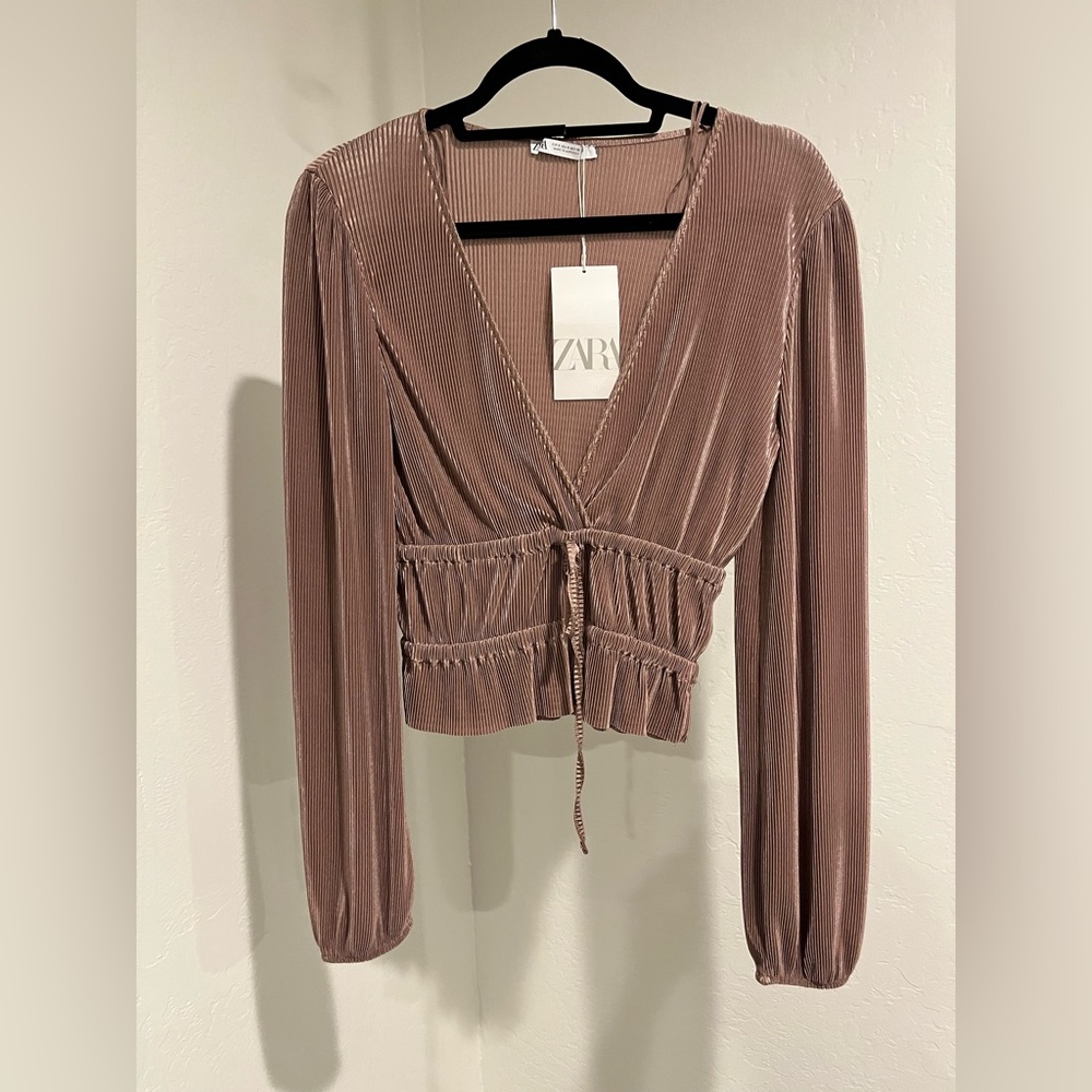 Zara Mauve Ribbed Deep V Top